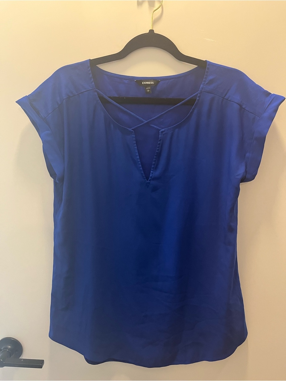 Express Women's Royal Blue Short Sleeve Criss-Cross Top